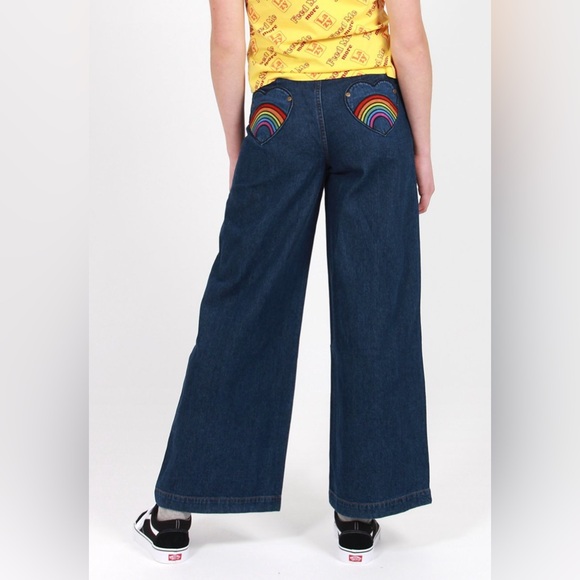 Lazy Oaf Denim - Lazy Oaf Rainbow Bum Jeans in Medium Denim Blue Size 28 Waist Cotton Novelty
